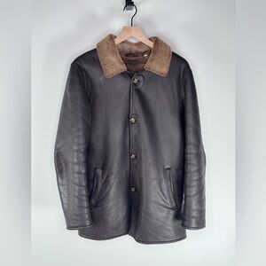 Peter Millar Shearling Lambskin Leather Overcoat Button Brown Men's Size L